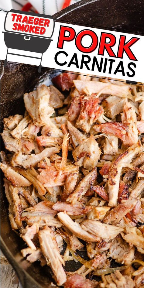 Smoked Pork Carnitas, Traeger Pulled Pork, Pulled Pork Carnitas, Pork Carnitas Recipe, Traeger Grill Recipes, Smoked Pork Shoulder, Mexican Flavors, Pulled Pork Tacos, Carnitas Recipe