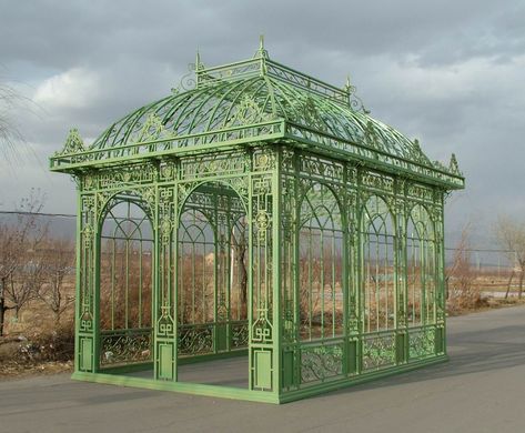 Wrought Iron Gazebo, Victorian Gazebo, Iron Gazebo, Country Cottage Bedroom, Victorian Conservatory, Victorian Greenhouses, Garden Estate, Pergola Attached To House, Victorian Garden