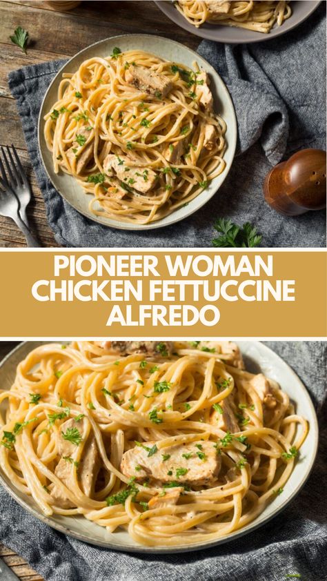 Pioneer Woman Chicken Fettuccine Alfredo is made with chicken breasts, fettuccine noodles, butter, heavy cream, and freshly grated parmesan cheese.

This easy Chicken Fettuccine Alfredo recipe creates a delicious dinner that takes about 30 minutes to prepare and can serve up to 4 people. Pioneer Woman Fettuccine Alfredo, Chicken Alfredo Florentine, Chicken With Fettuccine Noodles, Alfredo Pasta Ideas, Fettuccine Chicken Alfredo, Chicken Tetrazinni Recipe, Pioneer Woman Alfredo Sauce, Fettuccine Recipes Easy, Pioneer Woman Chicken Alfredo