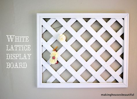 White display board made from garden trellis! Fun alternative to a bulletin board for a nursery or little girl's room. Ivy And Flowers, Southern Nursery, Garden Lattice, White Trellis, White Lattice, Lattice Trellis, Southern House, Classic Southern, Display Board