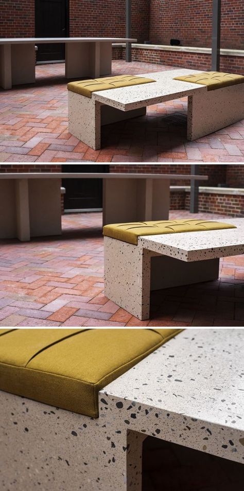 Terrazzo Bench by Oso Industries at Private Residence, Brooklyn Terrazzo Bench, Terrazzo Furniture, Wood Bench Design, Terrazzo And Wood, Terrazzo Table, Bench Coffee Table, Concrete Terrazzo, Sitting Bench, Wynwood Miami