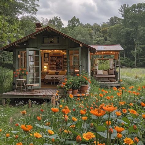 Cottage Home With Garden, Cozy Small Home Exterior, House In Meadow, Summer Cottage Exterior, Small Home In The Woods, Self Built House, Tiny Forest House, Tiny House On Land, Tiny House Cottage Style