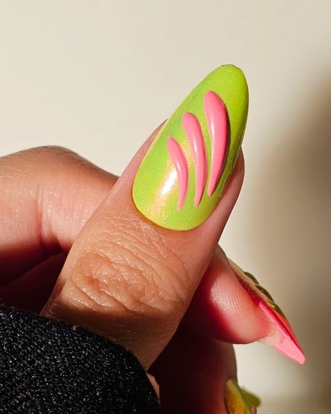 pics of the elite pairing of green & pink! Lmk if you want me to create something specific w embo powder 💖💚 Ft. @leminimacaron Wild Peach*, Lime*, Cosmic Green*, Pink Euphoria*, Top Coat* @sweetienailsupply @show_me_korea Powdery Embo Powder *PR/Gifted Products/No Obligation to Post* #neonnails #summer #almondnails #spring #pressons #pinknails #shimmery #bright #pinterestnails #nailinspo #nailideas #chromenails #limegreen #torontonails #nailinspo #nailpolish #experimental #nailstagram #sp... Pink And Green Nails Design, Nails Lime Green, Spring Nails Aesthetic, Pink Euphoria, Textured Nails, Shimmer Nails, Barbie Pink Nails, Nail Board, Green Nail Designs