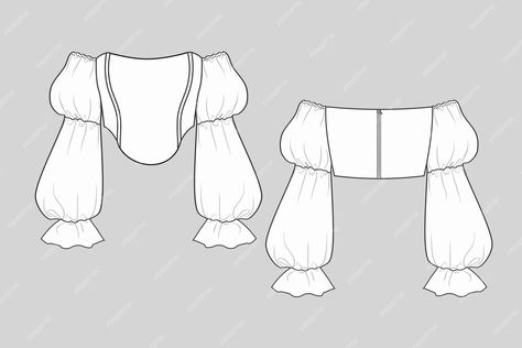 Premium Vector | Off the shoulder tops off the shoulder tops vector puff sleeve top Puff Sleeves Drawing, Puffy Sleeve Drawing, Puffy Off Shoulder Top, Puff Sleeve Illustration, Puff Shoulder Top, Tops Flat Sketch, Fantasy Crop Top Drawing, Off The Shoulder Sleeve Pattern, Puff Sleeve Flat Sketch