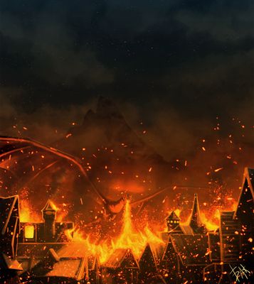 Explore the Best Laketown Art | DeviantArt Dragon Attacking Village, Dragon Burning Village, Smaug Dragon, Fire Giants, Burning City, Christian Graphic Design, Love Animation Wallpaper, Landscape Concept, Background Ideas