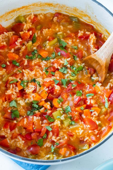 Tomato And Rice Soup Recipe, Chicken And Rice Soup With Tomatoes, Tomato Soup With Rice, Tomato Rice Soup Recipe, Tomato And Rice Soup, Spanish Rice Soup Recipe, Vegetarian Rice Soup, Recipes Using Tomato Soup, Diced Tomato Recipes