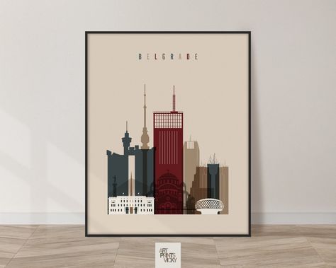 Art Deco Posters, Skyline Art, City Prints, May 17, Colour Schemes, Metallic Colors, Travel Poster, Serbia, Earth Tones