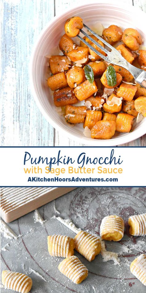 Pumpkin Puree Gnocchi, Pumpkin Potato Gnocchi, Sauce For Pumpkin Gnocchi, Pumpkin Pasta Dough, Pumpkin Gnocchi Recipes, Pumpkin Gnocchi Sauce, Butternut Gnocchi, Gnocchi Pumpkin, Sage Brown Butter Sauce