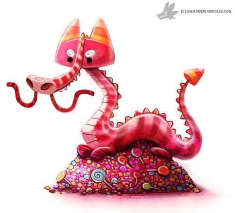 Candy Dragon, Piper Thibodeau, Animal Puns, Animated Animals, Cute Food Drawings, Cute Dragons, Daily Painting, Weird Animals, Cute Animal Drawings