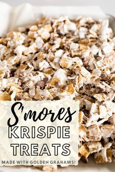 Golden Graham Rice Crispy Treats, Smores Treats Golden Grahams, Smores Crispy Treats, Smores Marshmallow Treats, Smores Krispie Treats, Indoor Smores Golden Grahams, Easy Bars For Bake Sale, Smores Halloween Treats, Golden Graham Recipes