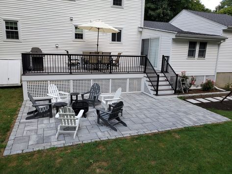 Porch To Patio Transition, Patio With Deck, Patio Transition Ideas, Pool Patio Designs, Small Backyard Decks, Small Backyards, Ideas For Backyard, Small Outdoor Patios, Cement Patio