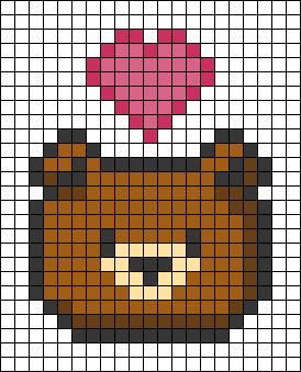 Bear Cross Stitch Pattern, Bear Alpha Pattern, Pixel Art Bear, Bear Cross Stitch, Cute Alpha Patterns, Carnival Posters, Cool Minecraft Creations, Pixel Art Templates, Perler Crafts