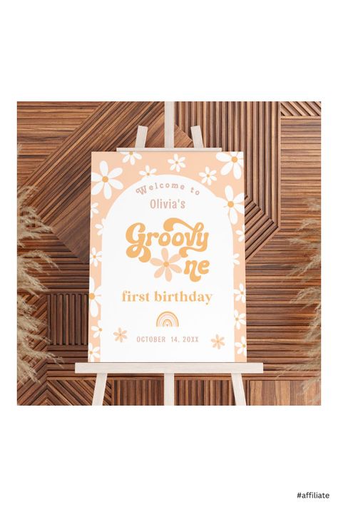 Pastel Orange Background, Daisy Arch, 1st Birthday Welcome Sign, Groovy One, Two Groovy, First Birthday Sign, Boho Arch, Hippie Birthday, Birthday Welcome Sign