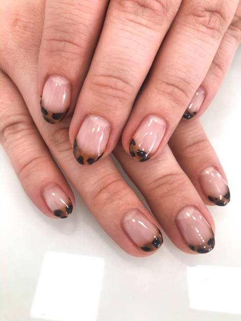 #tortoise #tortoiseshell #tortoiseshellnails #nails #nailsofinstagram #nailsoftheday #tortoisetips #french #frenchtips Tortoise Shell Nails French Tip Short, Tortis Shell Nails Design, Leopard Print Nail Designs French Tips, Tortoise Shell Nails Coffin, Tortoise Tip Nails, Builder Nails Design, French Tortoise Nails, Tortoise French Nails, Short Structured Gel Nails