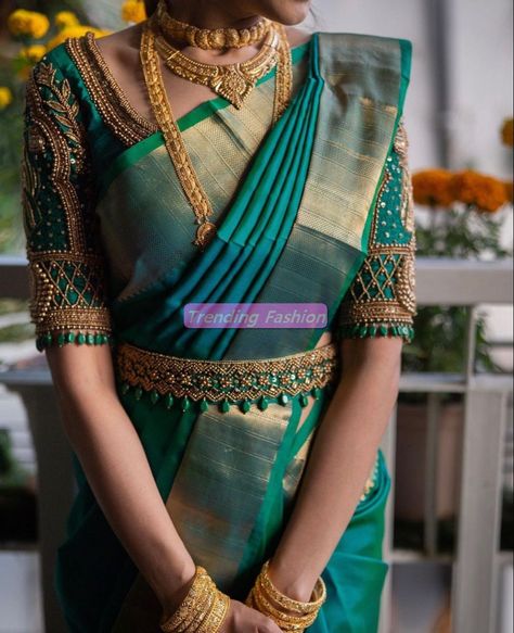 New Collection of Bridal Sarees on 30% Discount For More Designs and Order Click Here https://youtu.be/n5i2mZnqVxA Silk Saree South Indian Look, Bridal Sari South Indian, New Saree Designs For Wedding, Pattu Saree With Belt Style, Saree Blouse Wedding Design, Trendy Wedding Sarees, Sadi Belt Design, Brides Saree Wedding, Traditional Sarees Indian Wedding