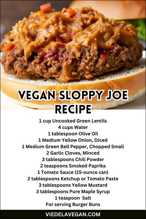 Vegan Sloppy Joes Recipe Plant Based Sloppy Joes, Vegan Sloppy Joe Recipe, Vegetarian Sloppy Joe Recipe, Wfpb Sandwich, Meatless Sandwiches, Fiber Fueled, Meatless Meat, Lentil Sloppy Joes, Vegan Sloppy Joes