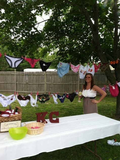 Bridal shower panty line!! Have the guest bring a decorated pair of underwear with them to hang for the bride. So much fun Bridal Ideas, The Guest, Bra Panty, Shower Ideas, Aesthetic Wallpapers, The Bride, Bridal Shower, Table Decorations, Shower