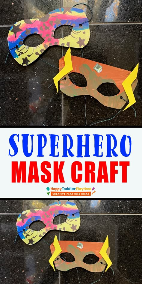 Fun Superhero Masks Craft for Kids - HAPPY TODDLER PLAYTIME Super Hero Mask Crafts For Kids, Superhero Day Activities Preschool, Hero Preschool Activities, Superhero Preschool Activities Crafts, Superhero Arts And Crafts For Kids, Superhero Mask Craft, Superhero Lesson Plans Preschool, Preschool Superhero Theme, Super Hero Art Projects For Kids