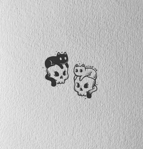 Hello Kitty Matching Tattoos, Matchy Tattoos, Spiderman And Hello Kitty, Cat Skull Tattoo, Crisp Ink, Hello Kitty Matching, Partner Tattoos, Maching Tattoos, Friends Tattoo