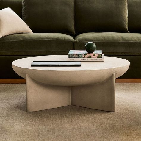 Monti Lava Stone Coffee Table | Modern Living Room Furniture Micro Concrete, West Elm Coffee Table, Drum Coffee Table, Green Couch, Stone Coffee Table, Stylish Sofa, Modern Furniture Living Room, Coffee Table With Storage, Decorating Coffee Tables