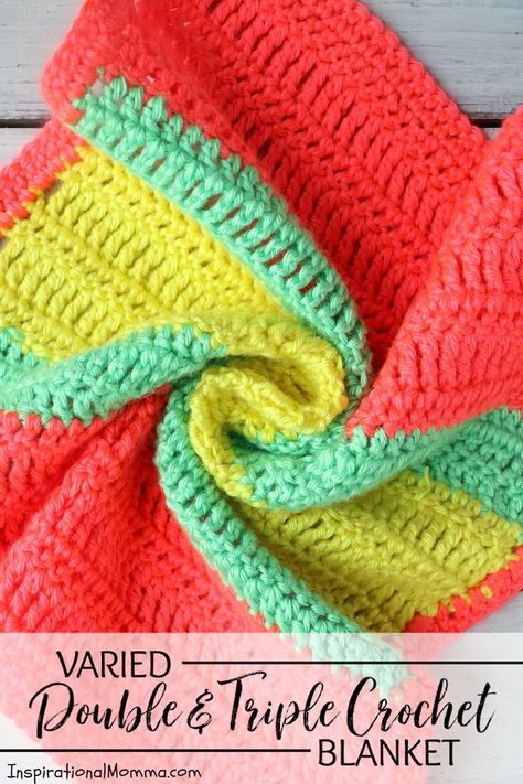 This Varied Double Crochet Triple Crochet Blanket is a perfect project for any crocheter. The stitches are simple and the colors are fun and vibrant! #InspirationalMomma #doublecrochet #triplecrochet #crochet #crochetpattern #freepattern Triple Crochet, Plywood Storage, Diy Locker, Diy Wainscoting, Diy Bench Outdoor, Diy Blanket Ladder, Wood Wall Art Diy, Blanket Ladder, Printable Patterns