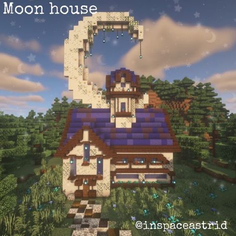 Astrid on Instagram: "Moon house 🌙 The opposite of the sun house is the moon house of course. As much as I love the sun I like the moon too it can be really beautiful sometimes especially when it’s very big in the sky 🌙 🌌 - #moon #supermoon #space #interstellar #stars #nightsky #nightphotography #blue #cresent #minecraftbuilds #minecraftideas #minecraftpe #minecraftdaily #minecrafthouse #minecraftcreations #minecraftdesign #minecraftart #minecraftarchitecture #minecrafters #magicmoments #nat Moon Village Minecraft, Star Build Minecraft, Sun And Moon Minecraft House, Space House Minecraft, Pearlescent Moon Minecraft, Sun House Minecraft, Minecraft Space Building Ideas, Minecraft Houses Moon, Moon Castle Minecraft