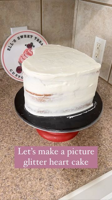 Ells Sweet Treats | Custom Cakes on Instagram: "Watching me make a glitter heart cake. From start to finish! . . . #ellssweettreats #picturecake #glittercake #heartcake #watchmework #cakereels #cakedecorating #katytxbaker #katytxcakes #trendycakes #pinkcake #pinkglittercake #cakesinhouston #cakedesigner" Heart Drip Cake, How To Make A Heart Cake, Diy Heart Cake, Heart Shaped Cake Ideas, Hart Cake, Glitter Heart Cake, Heart Cake Tutorial, Heart Cake Birthday, Heart Cake Recipes