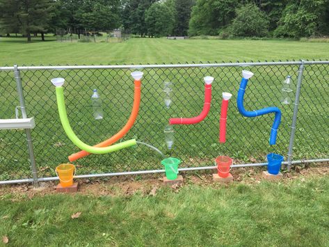 Water Day For Preschool, Pool Noodle Water Play, Daycare Water Day Ideas, Water Day Preschool, Water Day Activities For Preschoolers, Prek Field Day Ideas, Water Day At School, Preschool Water Day Activities, Pool Noodle Fence