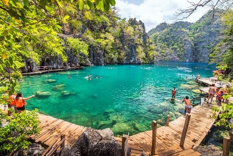 Palawan, Philippines - People tourists swimming at Kayangan Lake in Coron Island | The Ultimate Guide to Palawan | Palawan travel tips | Palawan Travel guide | Palawan travel | Palawan Guide | Palawan fun things to do | Palawan Bucket List | Palawan | Palawan Travel Guide Things to Do | Palawan Things to Do in | Palawan Weekend Guide | Tourist Attractions Palawan | Palawan Attractions #Palawan #Palawantravel #Palawantravelguide #Palawanthingstodo #explorePalawan #visitPalawan Kayangan Lake, Philippines Palawan, Coron Island, Palawan Island, Morning Wednesday, Philippines Travel Guide, Palawan Philippines, Philippines Travel, Coron