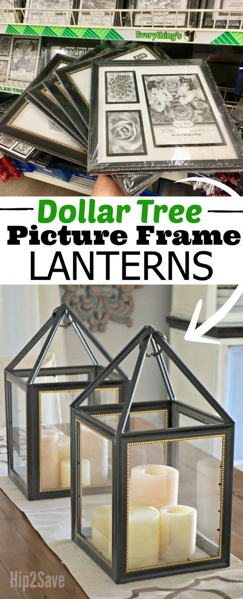 Here's how to turn Dollar Tree picture frames into one trendy farmhouse style lantern! Picture Frame Lanterns, Picture Frame Lantern, Tree Picture Frame, Apartment Decoration, Diy Event, Diy Apartment Decor, Wine Bottle Diy Crafts, Diy Store, Dollar Tree Decor