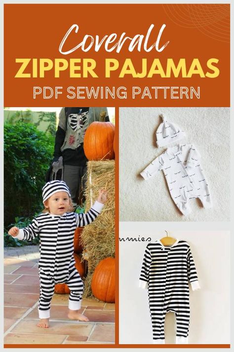 Coverall Zipper Pajamas sewing pattern (Preemie to 2/3T). With this fabulous pattern and tutorial you'll be able to make these adorable Coverall Zipper Pajamas. As the name suggests you'll make them with a front zipper for easy and fast changing. They're a great style of pajamas that make dressing baby an easier experience. SewModernKids Free Baby Sleeper Sewing Patterns, Baby Pajamas Pattern, Eli Outfits, Baby Sleeper Pattern, Pajamas Sewing Pattern, Bandana Bib Pattern, Pajamas Sewing, Boys Clothes Patterns, Onesie Pattern