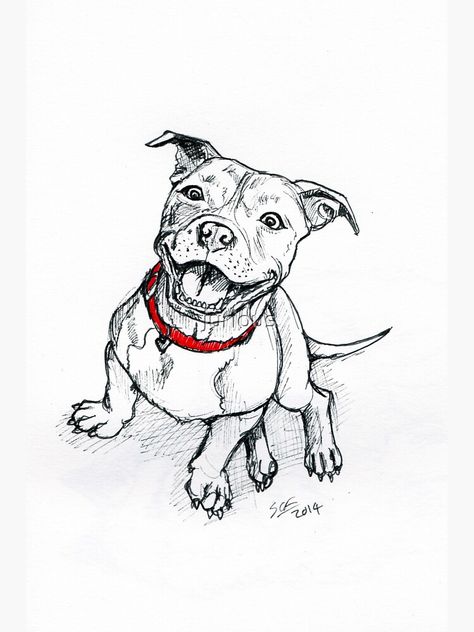 "Happy Staffie" Sticker by jurious | Redbubble Pitbull Drawing, Staffy Dog, Pitbull Tattoo, Dog Outline, Pitbull Art, Pitt Bull, Pencil Drawings For Beginners, Retro Painting, Bull Tattoos