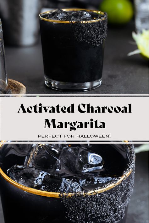 Black Margarita is the perfect spooky drink for Halloween. It can be made as a single serving or in a pitcher so it's great for parties! It's made with activated charcoal which is a supplement used for detox. It may help with hangovers so it's great mixed into a cocktail! Just open up a capsule and add it to your margarita. It doesn't change the taste at all! Charcoal Margarita, Diy Black Salt, Black Margarita, Pitcher Cocktails, It Makeup, Perfect Margarita, Flavored Sparkling Water, Halloween Cocktail, Delicious Drink Recipes