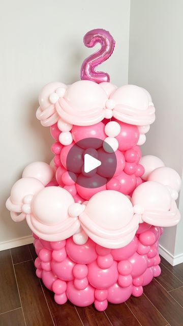 Balloons & more on Instagram: "Balloon Cake Instructions:🎈🎂  Supplies: - 12” link balloons - 5” balloons - 260 balloons - Fishing line - Electrical pump  Bottom Layer: Hot Pink Link Balloons (12”): 40 balloons, calibrated to 8”  - 4 rows of 10 link balloons each - Baby Pink Link Balloons (12”): 10 balloons, calibrated to 9”  - Hot Pink Duplets (5”): 40 duplets, calibrated to 3.5” (80 balloons total)  - Add these duplets between each connection. - Baby Pink Duplets (5”): 10 duplets, calibrated to 3” (20 balloons total)  - Details: 1 baby pink 260 balloon coiled into two by balloons (10 260 balloons)  Top Layer: - Hot Pink Link Balloons (12”): 24 balloons, calibrated to 8”  - 4 rows of 6 link balloons each - Baby Pink Link Balloons (12”): 6 balloons, calibrated to 9”  - Hot Pink Duplets (5 Link Balloons Decoration, 260 Balloons, 20 Balloons, Link Balloons, Balloon Top, 40 Balloons, Balloons Cake, Balloon Tower, 5 Balloons