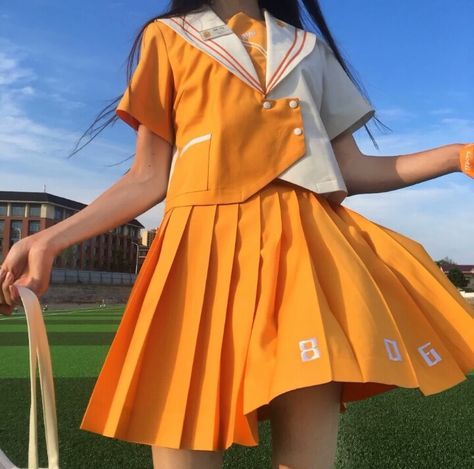 Korean Outfits Skirts, Yellow School Uniform, Ulzzang Dress, Cute Feminine Outfits, Uniform Clothes, Yellow Outfit, Japanese Outfits, Feminine Outfit, Kawaii Clothes