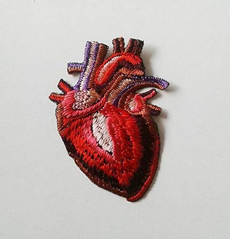 Amazon.com: EmbroideryMoks Heart Patch - Anatomical Heart Patch Embroidered: Handmade Embroidery Hearts, Heart Patch, Heart Patches, Cool Patches, Anatomical Heart, Embroidered Heart, Iron On Applique, Appliqué Patch, Embroidery Patches