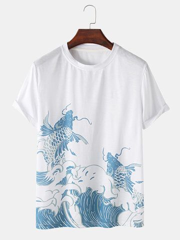 Japan Ocean, Ocean Tshirt, Ocean World, Summer Mens, Style Japonais, Fish Print, Fashion Website, Fishing Shirts, Carp