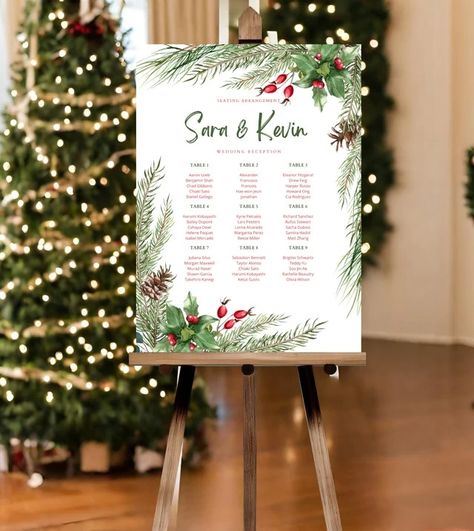 KatherineRoseStudio - Etsy Canada Seating Chart Wedding Christmas, Christmas Wedding Seating Chart, Potluck Party Invitations, Wedding Seating Plan Template, Sign Seating Chart, Winter Bridal Shower Invitations, Wedding Seating Sign, Seating Plan Template, Wedding Seating Signs