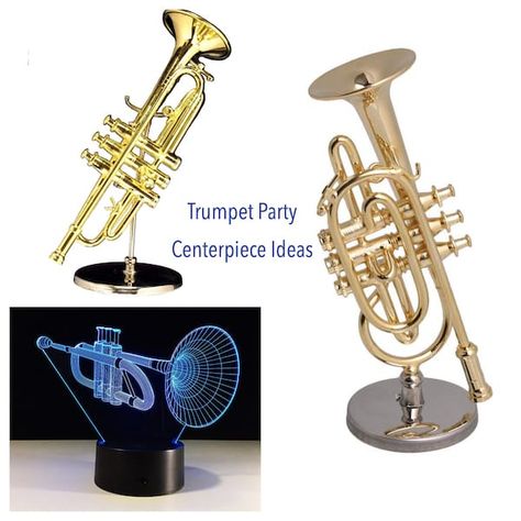 Trumpet Party Centerpiece Ideas Musical Instrument Centerpieces, Music Centerpieces Ideas, Trumpet Centerpiece, Music Party Theme, Music Party Centerpieces, Party Centerpiece Ideas, Music Centerpieces, Trumpet Instrument, Trumpet Music