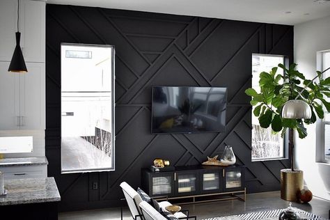 Modern TV Stands & Media Units | Article Black Wall Mounted Tv Unit, Black Feature Wall Living Room, Black Wall Living Room, Black Accent Wall Living Room, Black Walls Living Room, Black Feature Wall, Media Units, Feature Wall Living Room, Accent Walls In Living Room