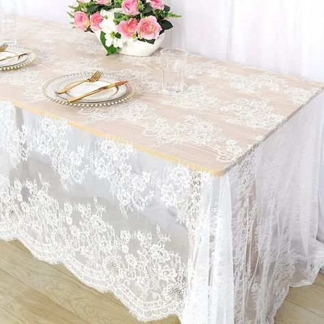 Rectangular Lace Tablecloth : White Table Cloth Vintage - Temu Vintage Tea Party Table, Tea Party Table, Table Clothes, Floral Overlay, Vinyl Tablecloth, Party Table Cloth, Vintage Tea Party, Clothes Vintage, Embroidered Lace Fabric