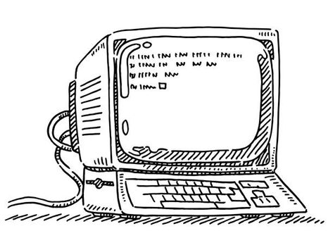 Old Computer Drawing, Old Computer, Computer Drawing, Old Computers, Hand Drawn Vector, Vector Drawing, Old Style, Old Fashioned, Line Art