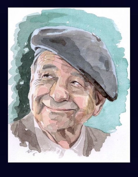 Walter Matthau, Watercolor Art Face, Watercolor Face, Watercolour Portrait, Watercolor Portrait Painting, Jesus Drawings, Art Tutorials Watercolor, Color Drawing Art, Person Drawing