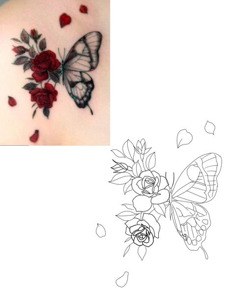 Red Butterfly Flower Tattoo, Classy Tattoos For Women, Meaningful Tattoo Ideas, Rose And Butterfly Tattoo, Pretty Hand Tattoos, Butterfly Tattoos For Women, Clever Tattoos, The Sisterhood, Meaningful Tattoo