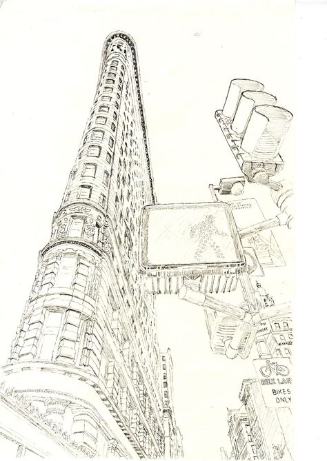 Flatiron Architectural Sketches, Flatiron Building, Building Drawing, Architecture Sketch, Flat Iron, Moleskine, Eiffel Tower, Coloring Pages, Sketch Book