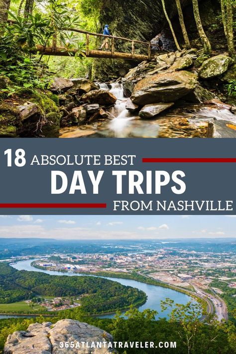 There's no denying that Nashville is a fantastic city. As the Country Music Capital of the World, it's home to some of the country's best music venues, bars, and restaurants. But what if you're looking for a change of pace? Luckily, Nashville is also surrounded by several other great cities and attractions that make perfect day trips. Here are 18 day trips from Nashville that we know you and your crew will adore. Top Family Vacations, Nashville Vacation, Midwest Travel, Nashville Trip, Tennessee Vacation, Bars And Restaurants, One Day Trip, Road Trip Planning, Best Music