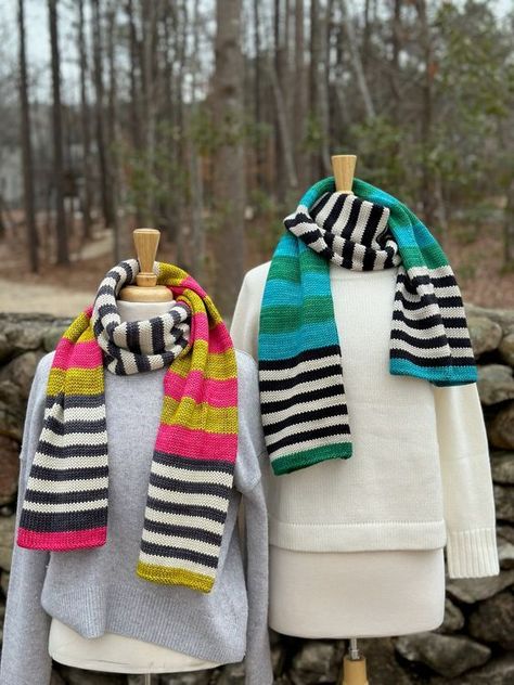 Essential Stripes Winter Scarf Knitting Pattern, Striped Scarf Knit Pattern, Scrap Yarn Knitting Projects, Crochet Striped Scarf, Knitting Scarf Patterns, Striped Crochet Scarf, Stripe Scarf Knit, Stripe Scarf Pattern, Crochet Stripe Scarf