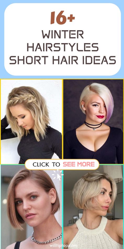 Discover a variety of chic and trendy hairstyles perfect for short hair during the winter season. Stay stylish and cozy with these refreshing winter hair looks that are easy to achieve and maintain. Find inspiration for your next haircut or hairstyle change with these fashionable ideas curated just for you! Winter Hairstyles For Short Hair, Hairstyle Change, Winter Hairstyle, Chic Bob, Bob Cuts, Elegant Updos, Winter Hair, Elegant Updo, Winter Vibes