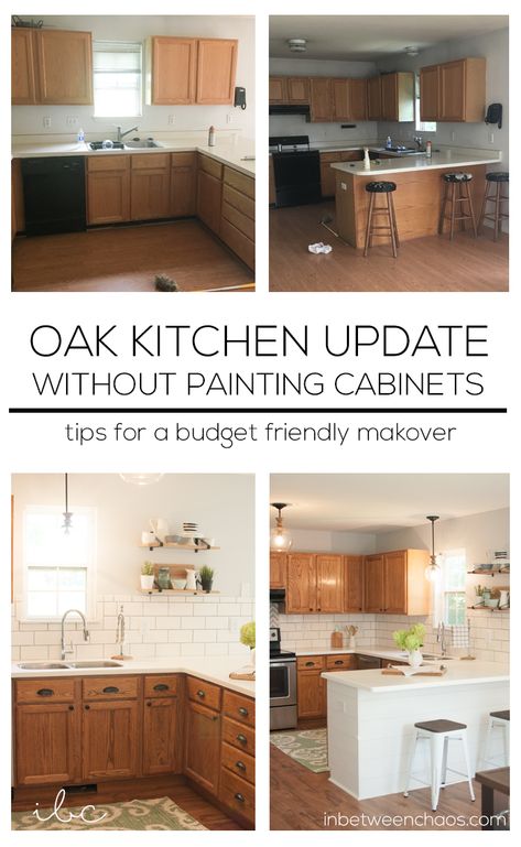 Updating a 90s kitchen – WITHOUT Painting Cabinets! Oak Kitchen Update, 90s Kitchen, Budget Kitchen Remodel, Oak Kitchen Cabinets, New Kitchen Cabinets, Kitchen Cabinets Makeover, Classic Kitchen, Oak Kitchen, Remodel Kitchen