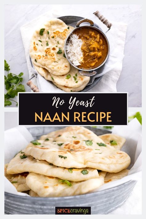 This easy no yeast Naan Recipe is a super quick and makes soft and fluffy Indian flatbread best served warm to scoop up curries and chutneys. No Yeast Naan, Easy Naan Recipe, Naan Recipe, Flatbread Recipes, Vegan Side Dishes, Delicious Snacks Recipes, Hummus Recipe, Breakfast Meal Prep, Entree Recipes